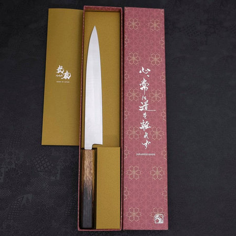Yanagiba AUS-8 Polished Yaki Urushi Handle 240mm (9.4”)-[Musashi]-[Japanese-Kitchen-Knives]