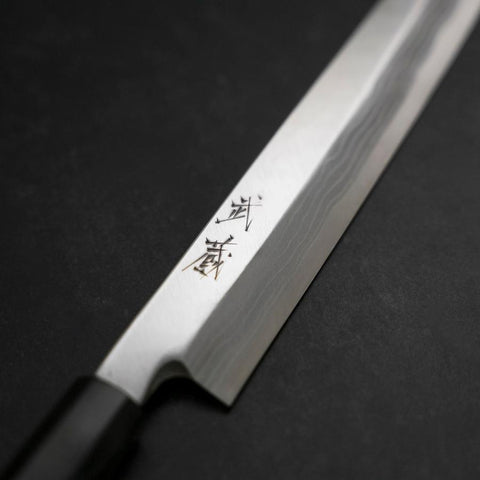 Yanagiba Blue Steel #2 Damascus Buffalo Ebony Handle 210mm (8.3”)-[Musashi]-[Japanese-Kitchen-Knives]