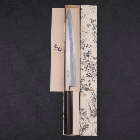 Yanagiba Blue Steel #2 Damascus Shitan Handle 300mm (11.8”)-[Musashi]-[Japanese-Kitchen-Knives]