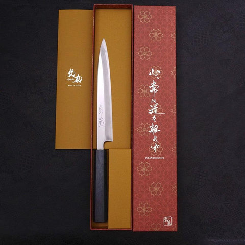 Yanagiba Blue Steel #2 Kasumi Dark-Blue Urushi Handle 210mm (8.3”)-[Musashi]-[Japanese-Kitchen-Knives]