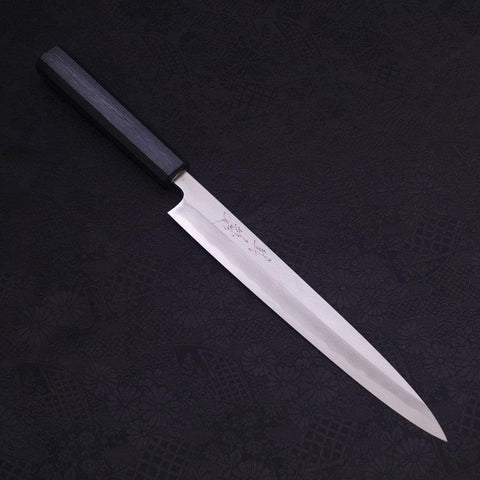 Yanagiba Blue Steel #2 Kasumi Dark-Blue Urushi Handle 240mm (9.4”)-[Musashi]-[Japanese-Kitchen-Knives]