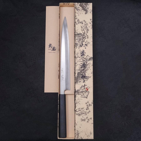 Yanagiba Blue Steel #2 Kasumi Dark-Blue Urushi Handle 270mm (10.6”)-[Musashi]-[Japanese-Kitchen-Knives]