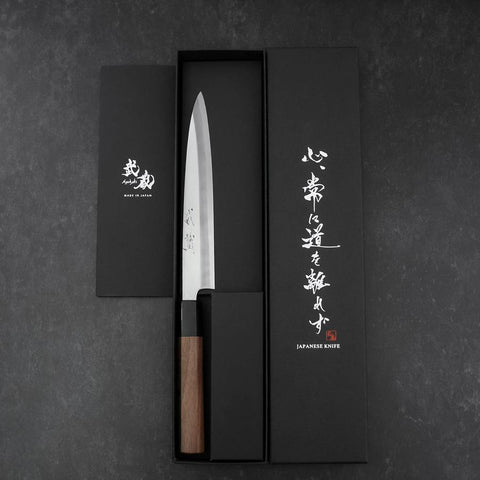 Yanagiba Blue Steel #2 Kasumi Walnut Handle 165mm (6.5”)-[Musashi]-[Japanese-Kitchen-Knives]