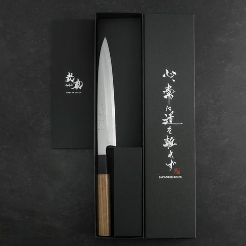 Yanagiba Blue Steel #2 Kasumi Walnut Handle 180mm (7”)-[Musashi]-[Japanese-Kitchen-Knives]