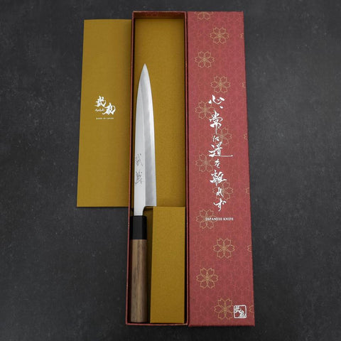Yanagiba Blue Steel #2 Kasumi Walnut Handle 200mm (7.9”)-[Musashi]-[Japanese-Kitchen-Knives]
