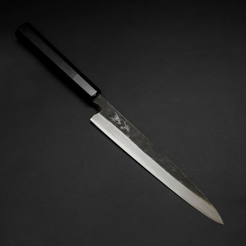 Yanagiba Blue Steel #2 Kurouchi Buffalo Ebony Handle 210mm (8.3”)-[Musashi]-[Japanese-Kitchen-Knives]