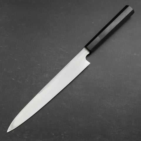 Yanagiba Blue Steel #2 Kurouchi Chokin Sakura-Fuji Buffalo Ebony Handle 210mm (8.3”)-[Musashi]-[Japanese-Kitchen-Knives]