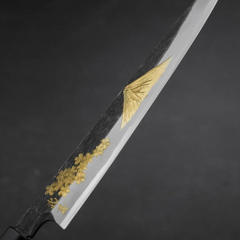 Yanagiba Blue Steel #2 Kurouchi Chokin Sakura-Fuji Buffalo Ebony Handle 210mm (8.3”)-[Musashi]-[Japanese-Kitchen-Knives]