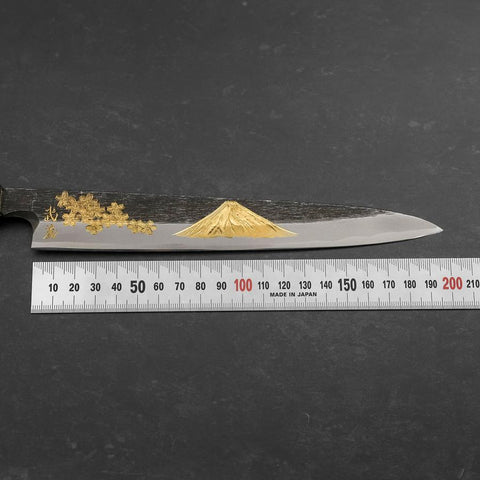 Yanagiba Blue Steel #2 Kurouchi Chokin Sakura-Fuji Buffalo Ebony Handle 210mm (8.3”)-[Musashi]-[Japanese-Kitchen-Knives]