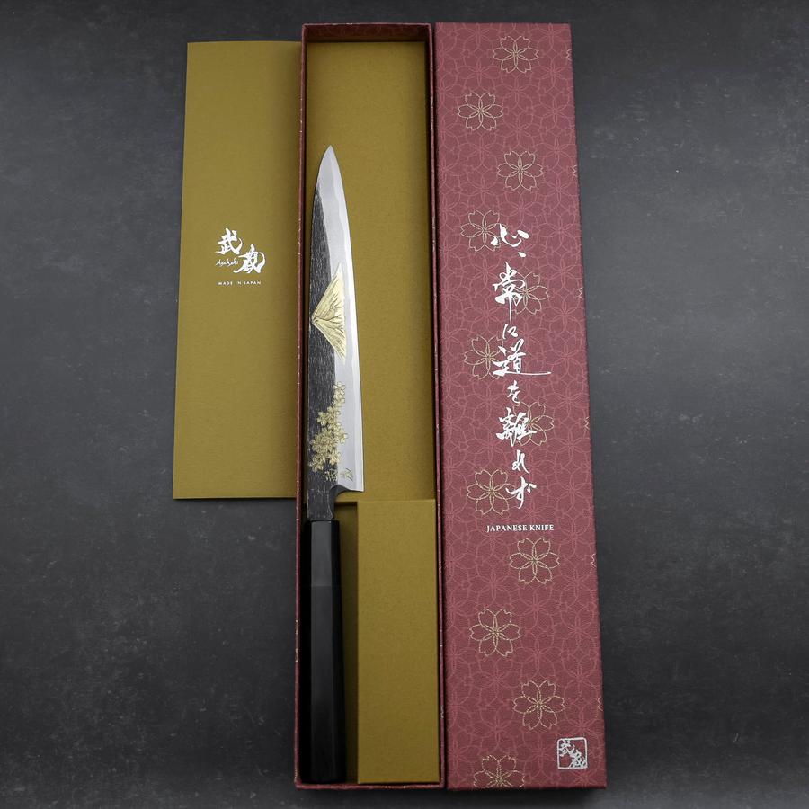 Yanagiba Blue Steel #2 Kurouchi Chokin Sakura-Fuji Buffalo Ebony