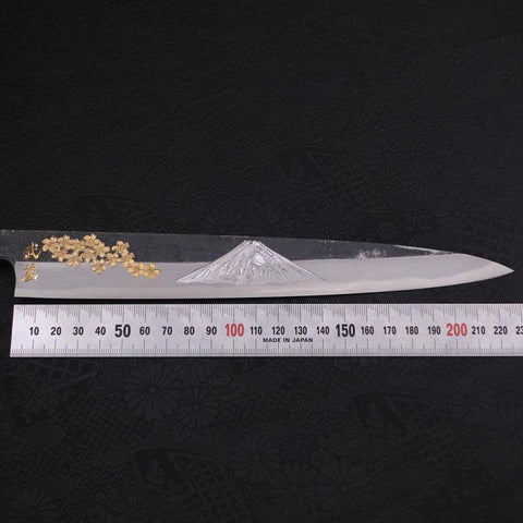 Yanagiba Blue Steel #2 Kurouchi Chokin Sakura-Fuji Silver Buffalo Ebony Handle 240mm-[Musashi]-[Japanese-Kitchen-Knives]