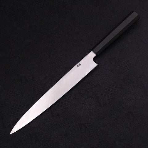 Yanagiba Blue Steel #2 Kurouchi Chokin Sakura-Fuji Silver Buffalo Ebony Handle 240mm-[Musashi]-[Japanese-Kitchen-Knives]