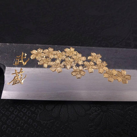 Yanagiba Blue Steel #2 Kurouchi Chokin Sakura-Fuji Silver Buffalo Ebony Handle 240mm-[Musashi]-[Japanese-Kitchen-Knives]