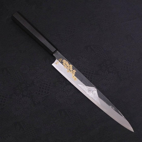 Yanagiba Blue Steel #2 Kurouchi Chokin Sakura-Fuji Silver Buffalo Ebony Handle 240mm-[Musashi]-[Japanese-Kitchen-Knives]