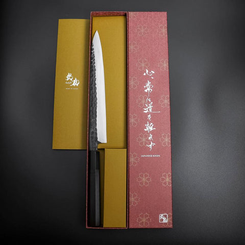 Yanagiba Blue Steel #2 Kurouchi Tsuchime Buffalo Ebony Handle 230mm-[Musashi]-[Japanese-Kitchen-Knives]