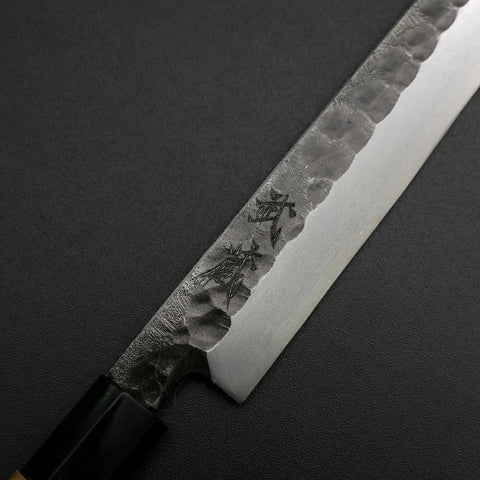 Yanagiba Blue Steel #2 Kurouchi Tsuchime Cherry Handle 200mm (7.9”)-[Musashi]-[Japanese-Kitchen-Knives]