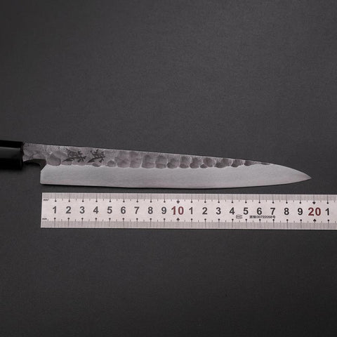 Yanagiba Blue Steel #2 Kurouchi Tsuchime Cherry Handle 200mm (7.9”)-[Musashi]-[Japanese-Kitchen-Knives]