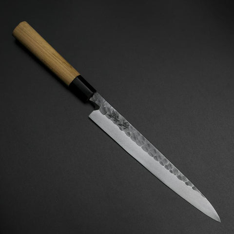 Yanagiba Blue Steel #2 Kurouchi Tsuchime Cherry Handle 200mm-[Musashi]-[Japanese-Kitchen-Knives]