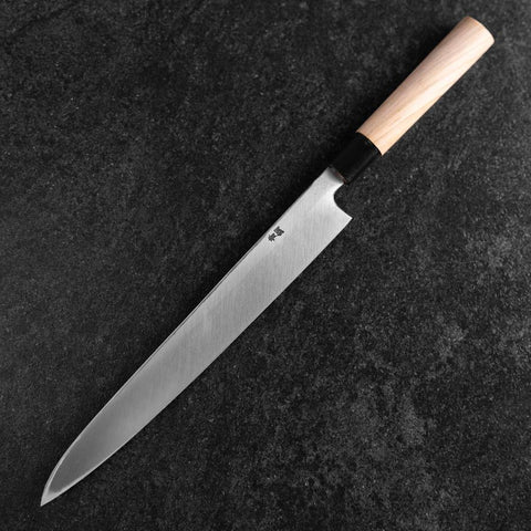 Yanagiba Blue Steel #2 Kurouchi Tsuchime Magnolia Handle 270mm (10.6”)-[Musashi]-[Japanese-Kitchen-Knives]