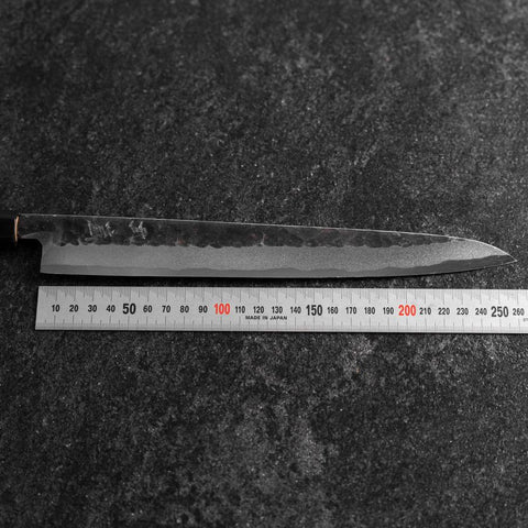 Yanagiba Blue Steel #2 Kurouchi Tsuchime Magnolia Handle 270mm (10.6”)-[Musashi]-[Japanese-Kitchen-Knives]