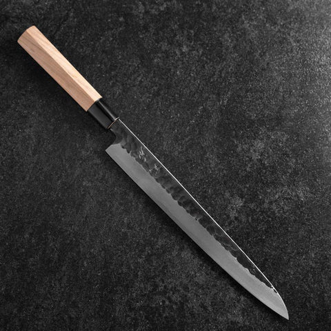 Yanagiba Blue Steel #2 Kurouchi Tsuchime Magnolia Handle 270mm (10.6”)-[Musashi]-[Japanese-Kitchen-Knives]