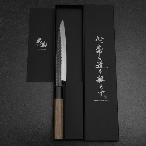 Yanagiba Blue Steel #2 Kurouchi Tsuchime Walnut Handle 165mm-[Musashi]-[Japanese-Kitchen-Knives]