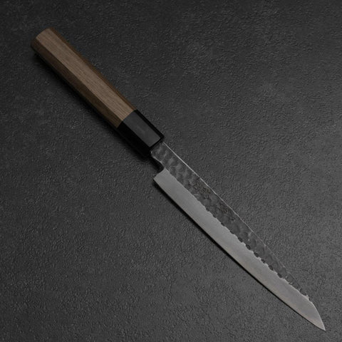 Yanagiba Blue Steel #2 Kurouchi Tsuchime Walnut Handle 165mm-[Musashi]-[Japanese-Kitchen-Knives]