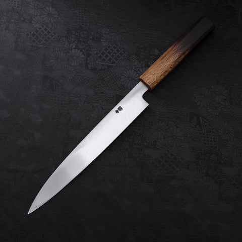 Yanagiba Blue Steel #2 Kurouchi Tsuchime Yaki Urushi Handle 200mm (7.9”)-[Musashi]-[Japanese-Kitchen-Knives]