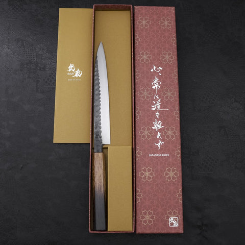 Yanagiba Blue Steel #2 Kurouchi Tsuchime Yaki Urushi Handle 200mm-[Musashi]-[Japanese-Kitchen-Knives]