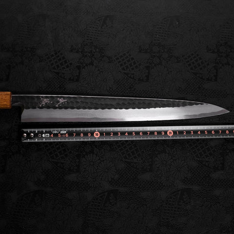 Yanagiba Blue Steel #2 Kurouchi Tsuchime Yaki Urushi Handle 300mm (11.8”)-[Musashi]-[Japanese-Kitchen-Knives]
