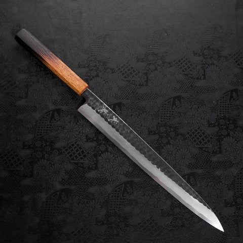 Yanagiba Blue Steel #2 Kurouchi Tsuchime Yaki Urushi Handle 300mm (11.8”)-[Musashi]-[Japanese-Kitchen-Knives]