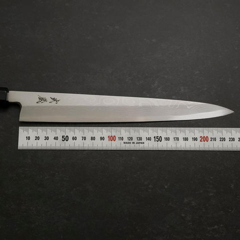 Yanagiba Blue Steel #2 Suminagashi Buffalo Ebony Handle 240mm (9.4”)-[Musashi]-[Japanese-Kitchen-Knives]