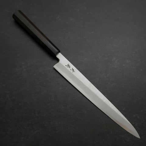 Yanagiba Blue Steel #2 Suminagashi Buffalo Ebony Handle 240mm (9.4”)-[Musashi]-[Japanese-Kitchen-Knives]