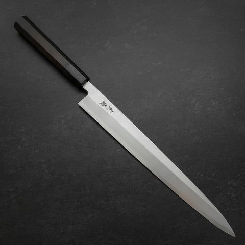 Yanagiba Blue Steel #2 Suminagashi Buffalo Ebony Handle 300mm (11.8”)-[Musashi]-[Japanese-Kitchen-Knives]