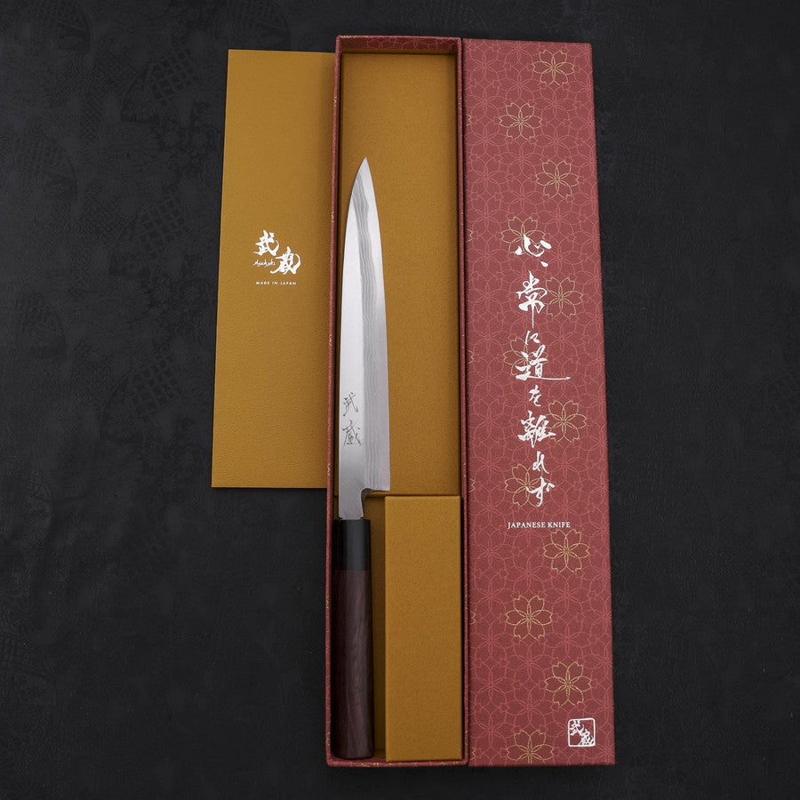 柳刃 片刃 青紙2号 ダマスカス 紫檀柄 210mm – MUSASHI