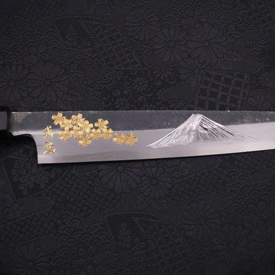 Yanagiba Blue steel #2 Kurouchi Chokin Sakura-Fuji Buffalo Ebony Handle 210mm-Blue steel #2-Kurouchi-Japanese Handle-[Musashi]-[Japanese-Kitchen-Knives]