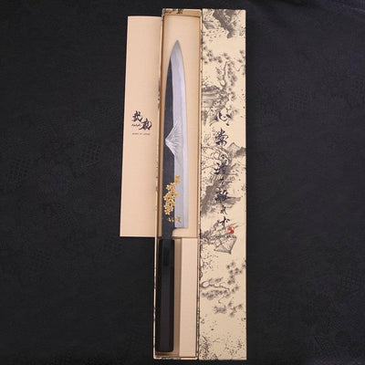 Yanagiba Blue steel #2 Kurouchi Chokin Sakura-Fuji Buffalo Ebony Handle 270mm-Blue steel #2-Kurouchi-Japanese Handle-[Musashi]-[Japanese-Kitchen-Knives]