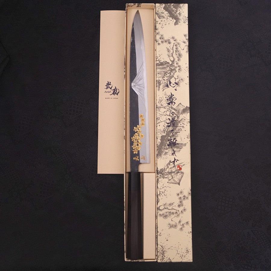 Yanagiba Blue steel #2 Kurouchi Chokin Sakura-Fuji Buffalo Ebony Handle 300mm-Blue steel #2-Kurouchi-Japanese Handle-[Musashi]-[Japanese-Kitchen-Knives]