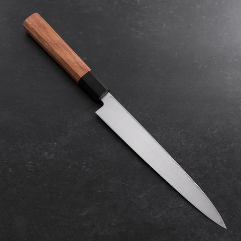 Yanagiba Left Hand AUS-10 Polished Buffalo Teak Handle 210mm (8.3”)-[Musashi]-[Japanese-Kitchen-Knives]