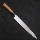 Yanagiba Left Hand AUS-10 Polished Buffalo Teak Handle 270mm (10.6”)-[Musashi]-[Japanese-Kitchen-Knives]