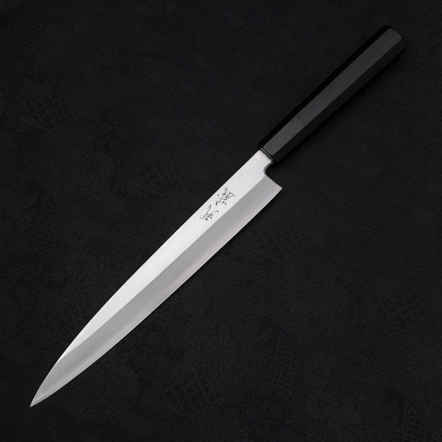 柳刃 片刃 左利き 銀紙3号 霞 黒檀水牛柄 240mm – MUSASHI