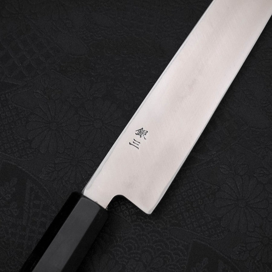 柳刃 片刃 左利き 銀紙3号 霞 黒檀水牛柄 240mm – MUSASHI