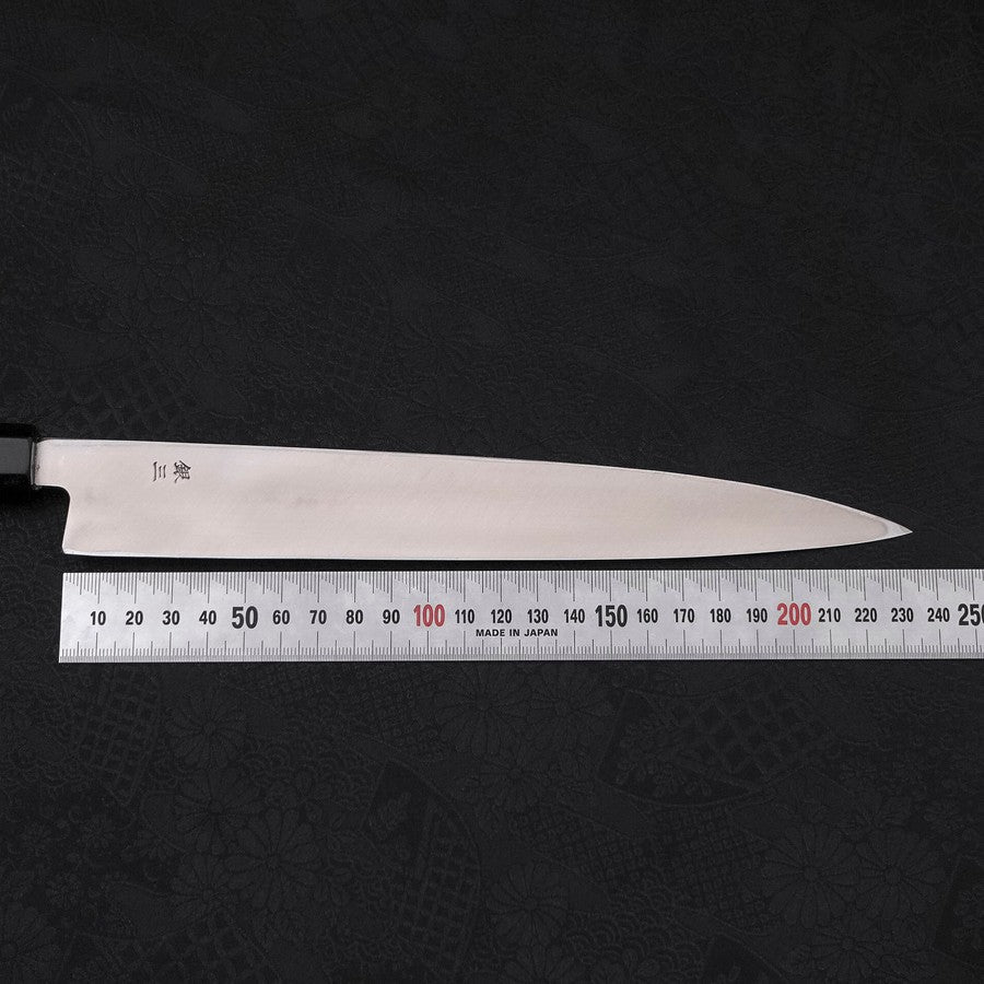 柳刃 片刃 左利き 銀紙3号 霞 黒檀水牛柄 240mm – MUSASHI