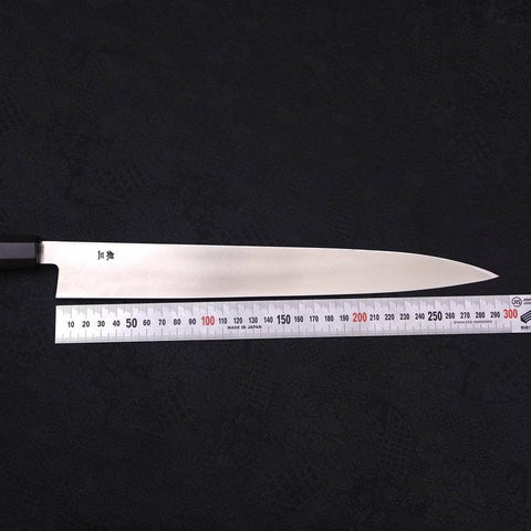 Yanagiba Left -Hand Silver Steel #3 Kasumi Buffalo Ebony Handle 300mm (11.8”)-[Musashi]-[Japanese-Kitchen-Knives]