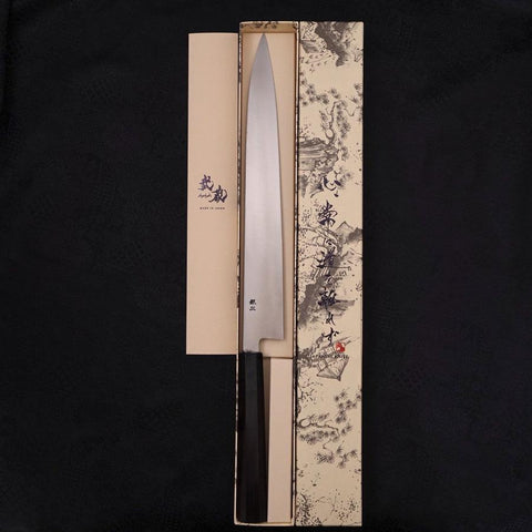 Yanagiba Left -Hand Silver Steel #3 Kasumi Buffalo Ebony Handle 300mm (11.8”)-[Musashi]-[Japanese-Kitchen-Knives]