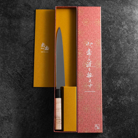 Yanagiba Left-Hand Silver Steel #3 Kasumi Buffalo Magnolia Handle 210mm-[Musashi]-[Japanese-Kitchen-Knives]