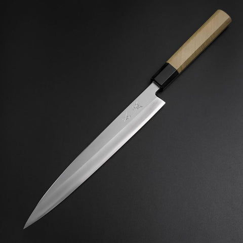 Yanagiba Left-Hand Silver Steel #3 Kasumi Buffalo Magnolia Handle 240mm (9.4”)-[Musashi]-[Japanese-Kitchen-Knives]