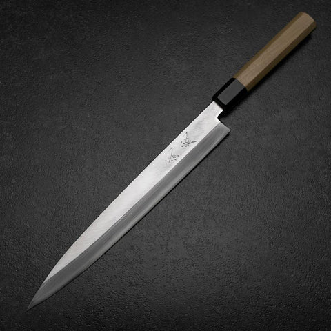 Yanagiba Left-Hand Silver Steel #3 Kasumi Buffalo Magnolia Handle 260mm-[Musashi]-[Japanese-Kitchen-Knives]