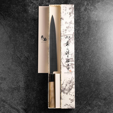 Yanagiba Left-Hand Silver Steel #3 Kasumi Buffalo Magnolia Handle 260mm-[Musashi]-[Japanese-Kitchen-Knives]