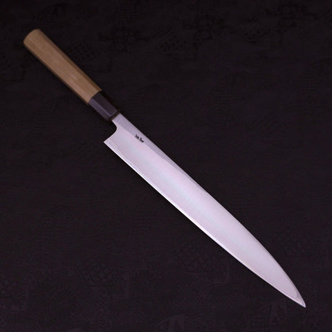 Yanagiba Left Hand White Steel #1 Buffalo Magnolia Handle 270mm (10.6”)-[Musashi]-[Japanese-Kitchen-Knives]